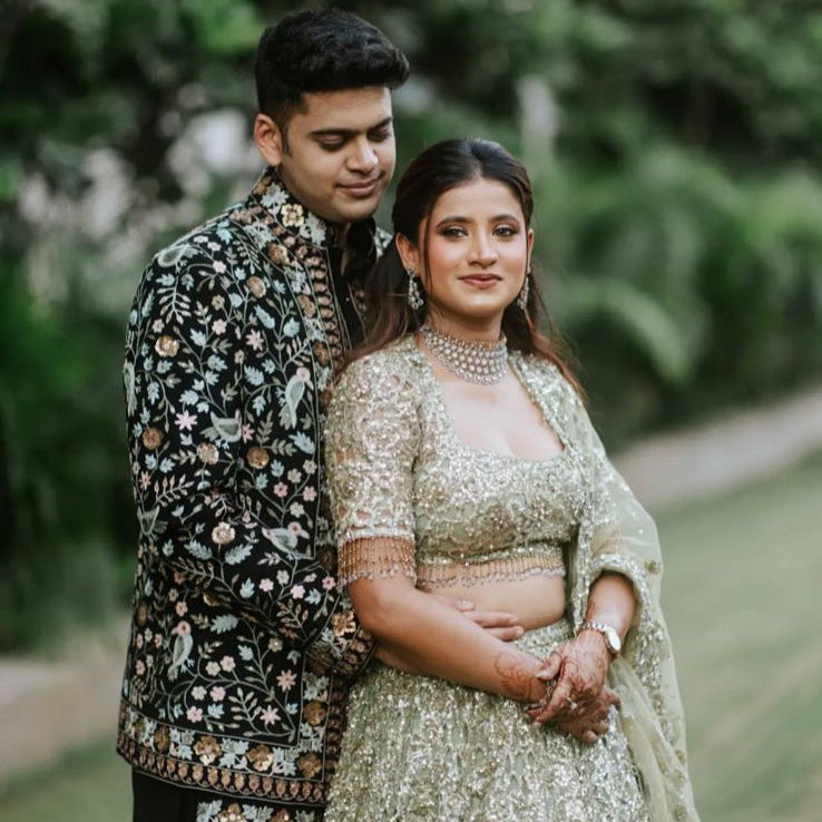 An Indian couple together on their wedding day