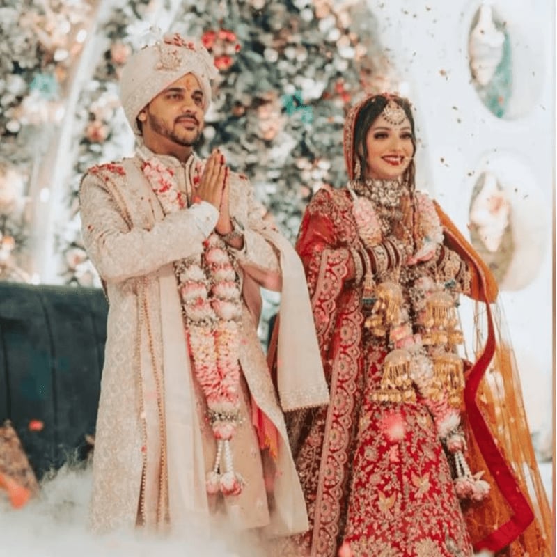 An Indian couple at their wedding