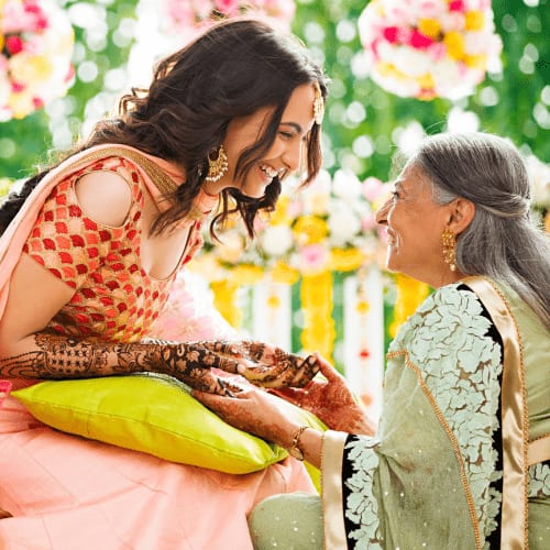 A bride and groom during their wedding ceremony